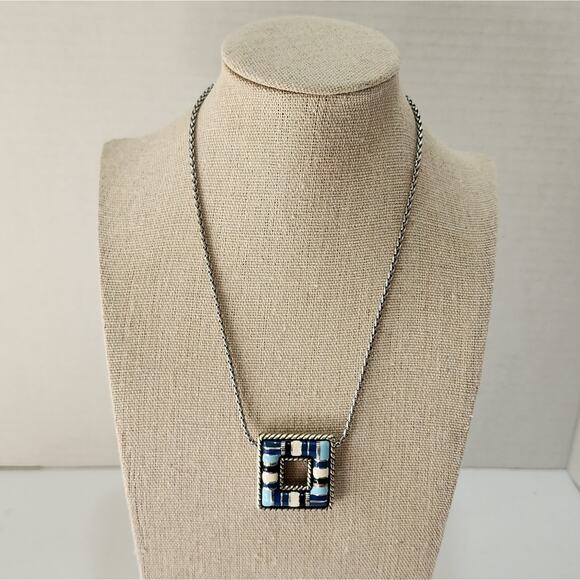 Brighton‎ Blue and White Enamel Square Pendant Necklace - Picture 2 of 7